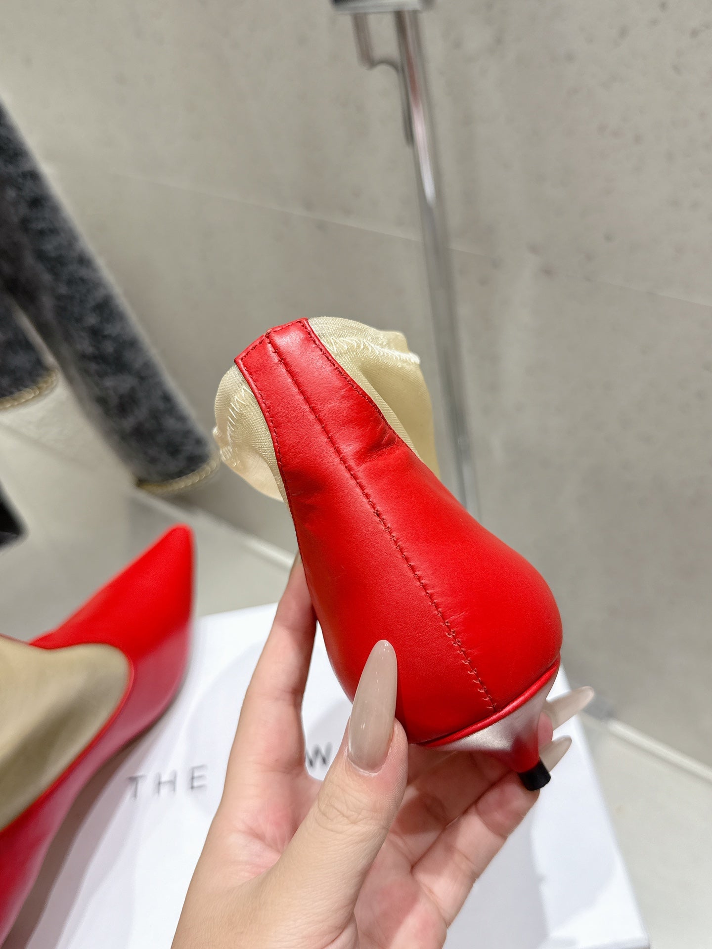 The Row Mesh Bootie 3.5cm Beige Mesh And Red Calfskin 338383