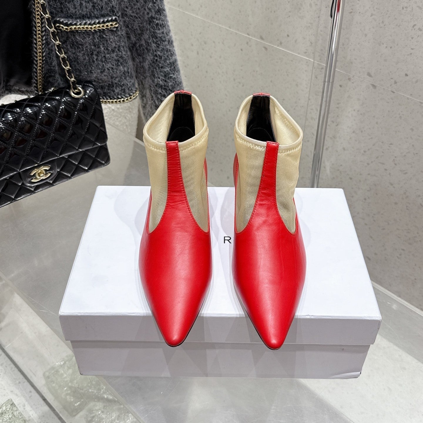 The Row Mesh Bootie 3.5cm Beige Mesh And Red Calfskin 338383