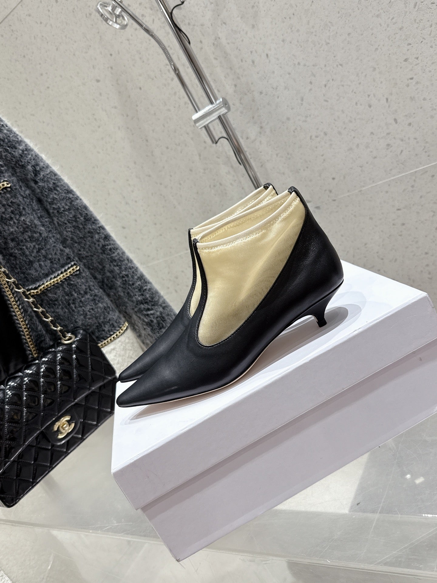 The Row Bootie 3.5cm Beige Mesh And Black Calfskin 338384
