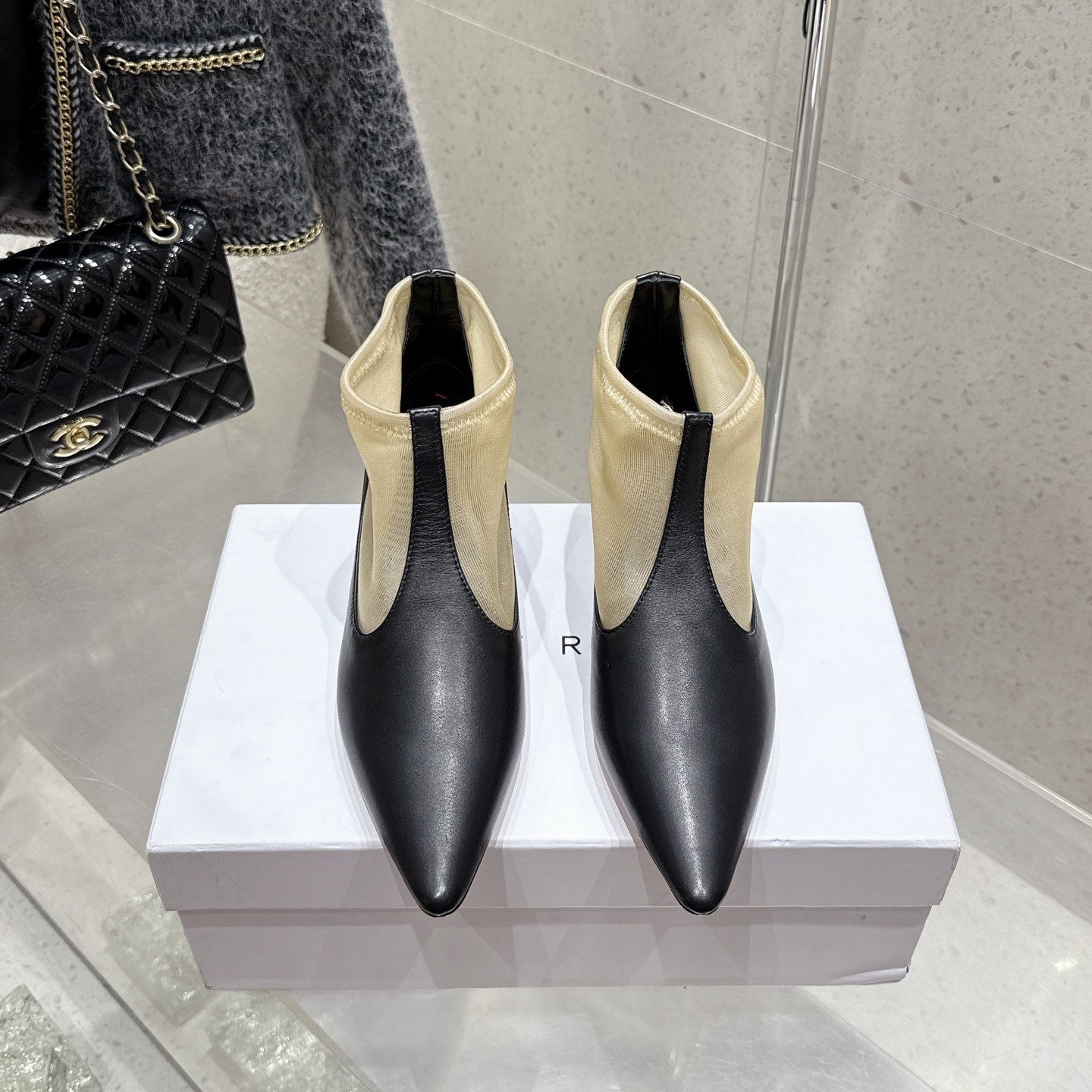 The Row Bootie 3.5cm Beige Mesh And Black Calfskin 338384