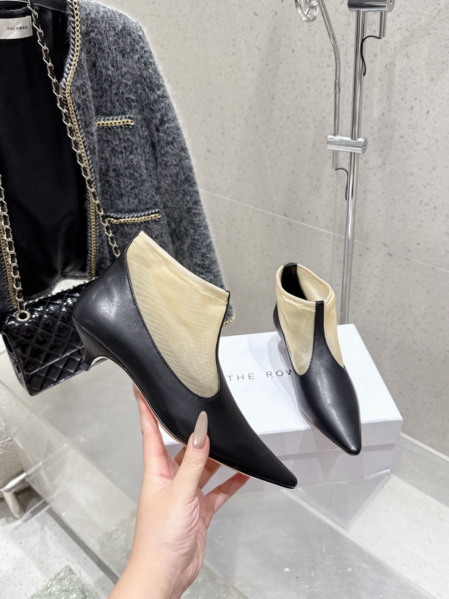 The Row Bootie 3.5cm Beige Mesh And Black Calfskin 338384