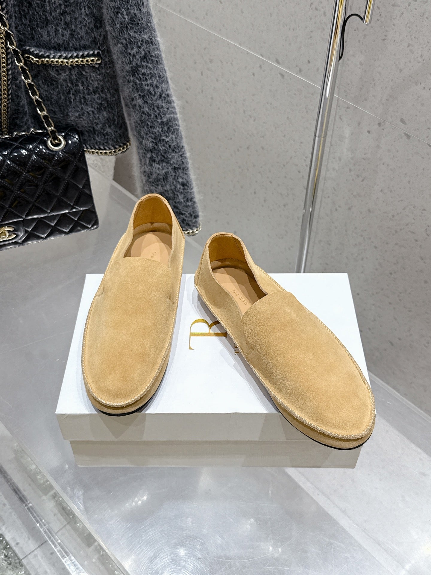 The Row Tyler Loafer Light Beige Suede 338393