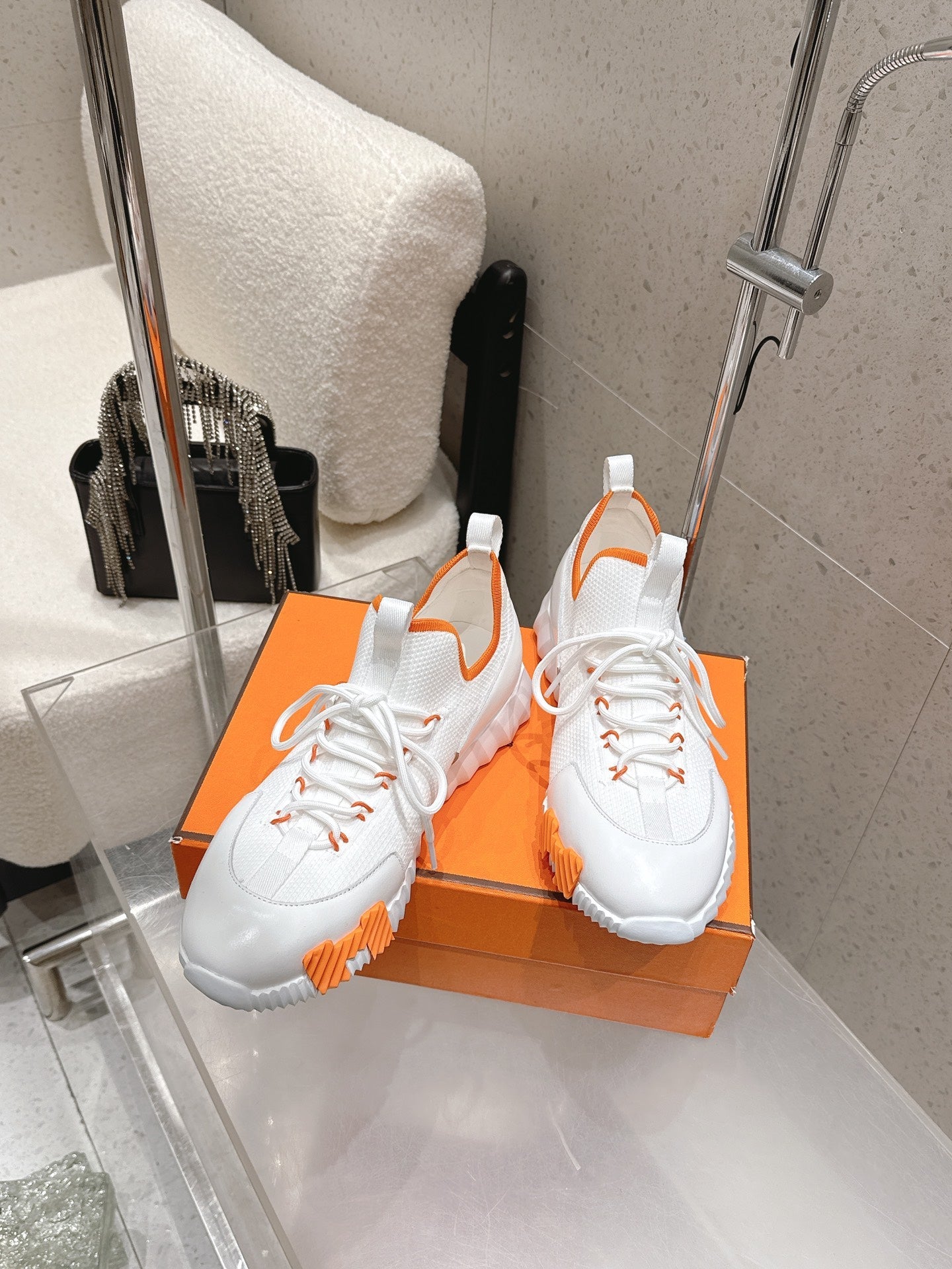 HM Lift Slip-On Sneaker White Orange Blue Fabric Suede 608249