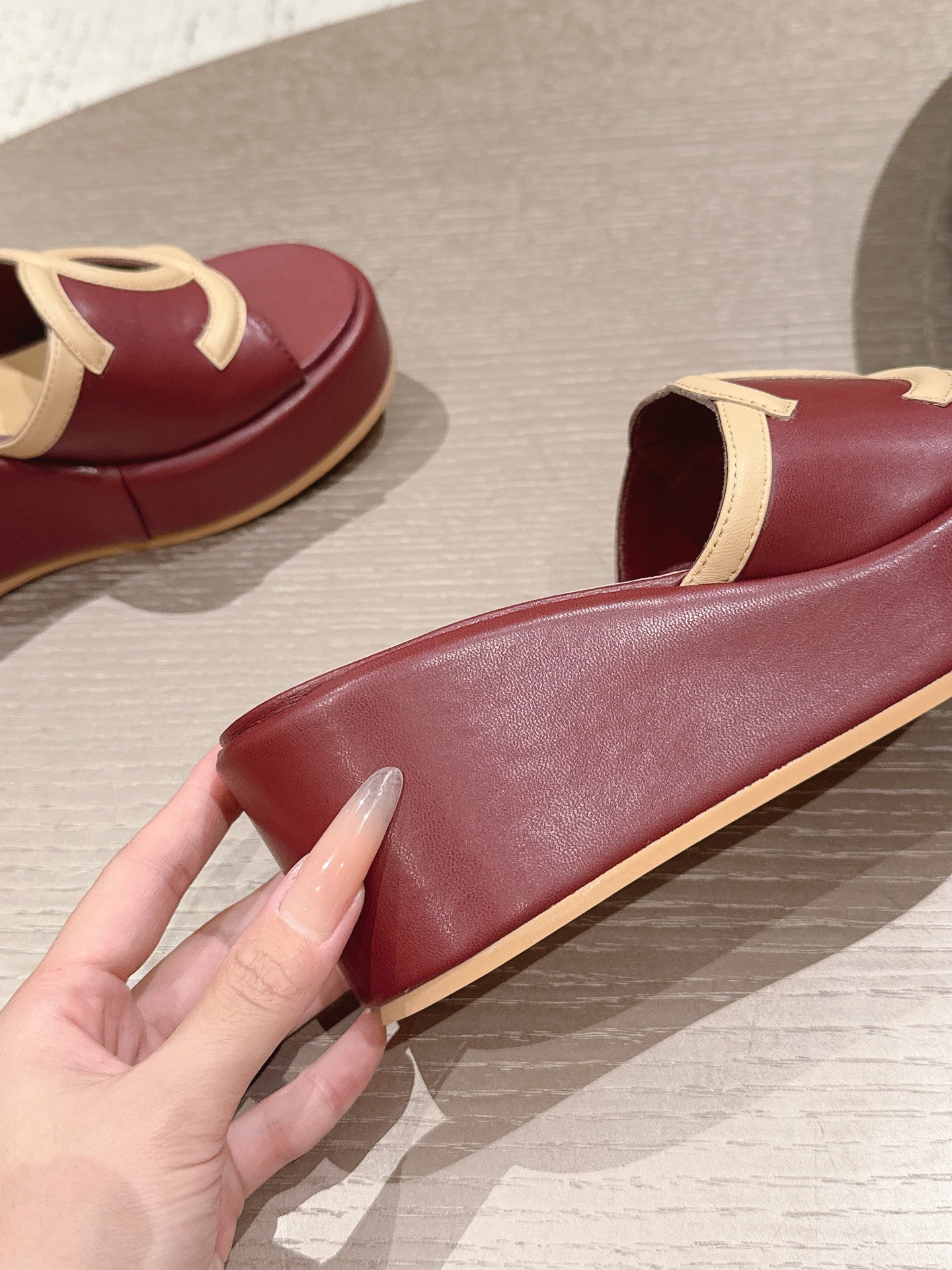 CC 26s Platform Mules Beige Burgundy Lambskin 916988