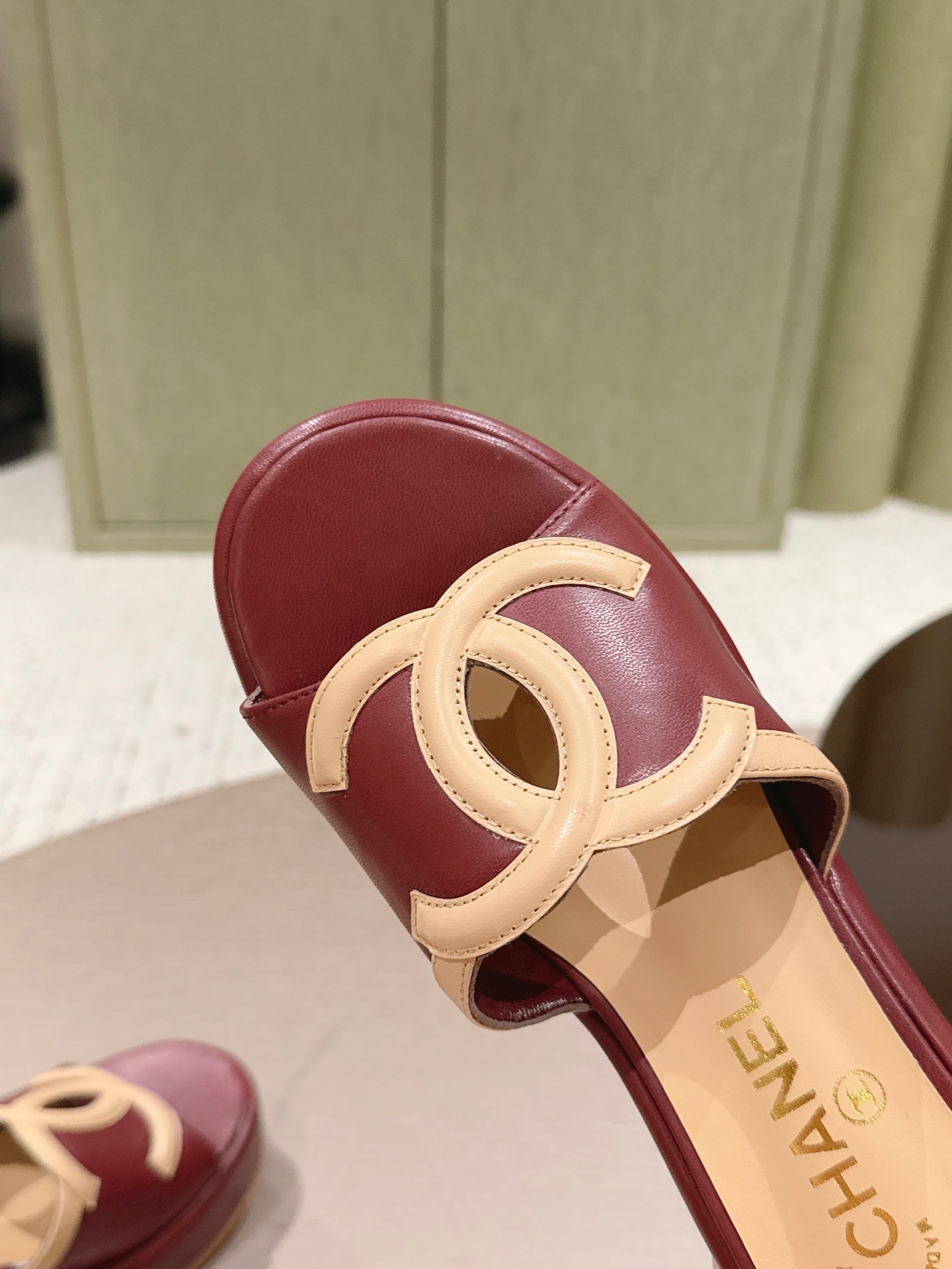 CC 26s Platform Mules Beige Burgundy Lambskin 916988