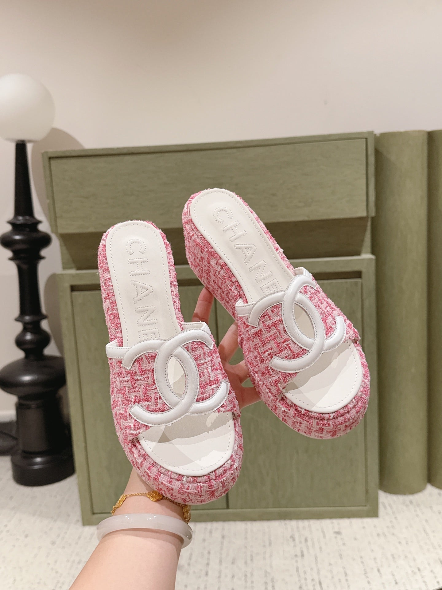CC 26s Platform Mules Pink Lambskin Fabric 916997