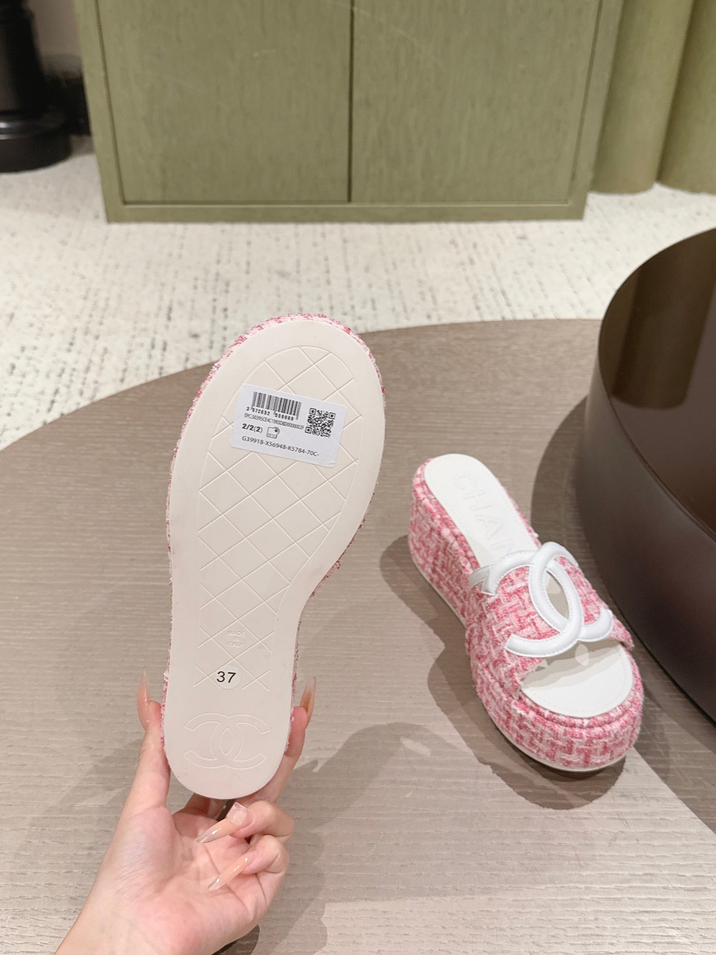 CC 26s Platform Mules Pink Lambskin Fabric 916997