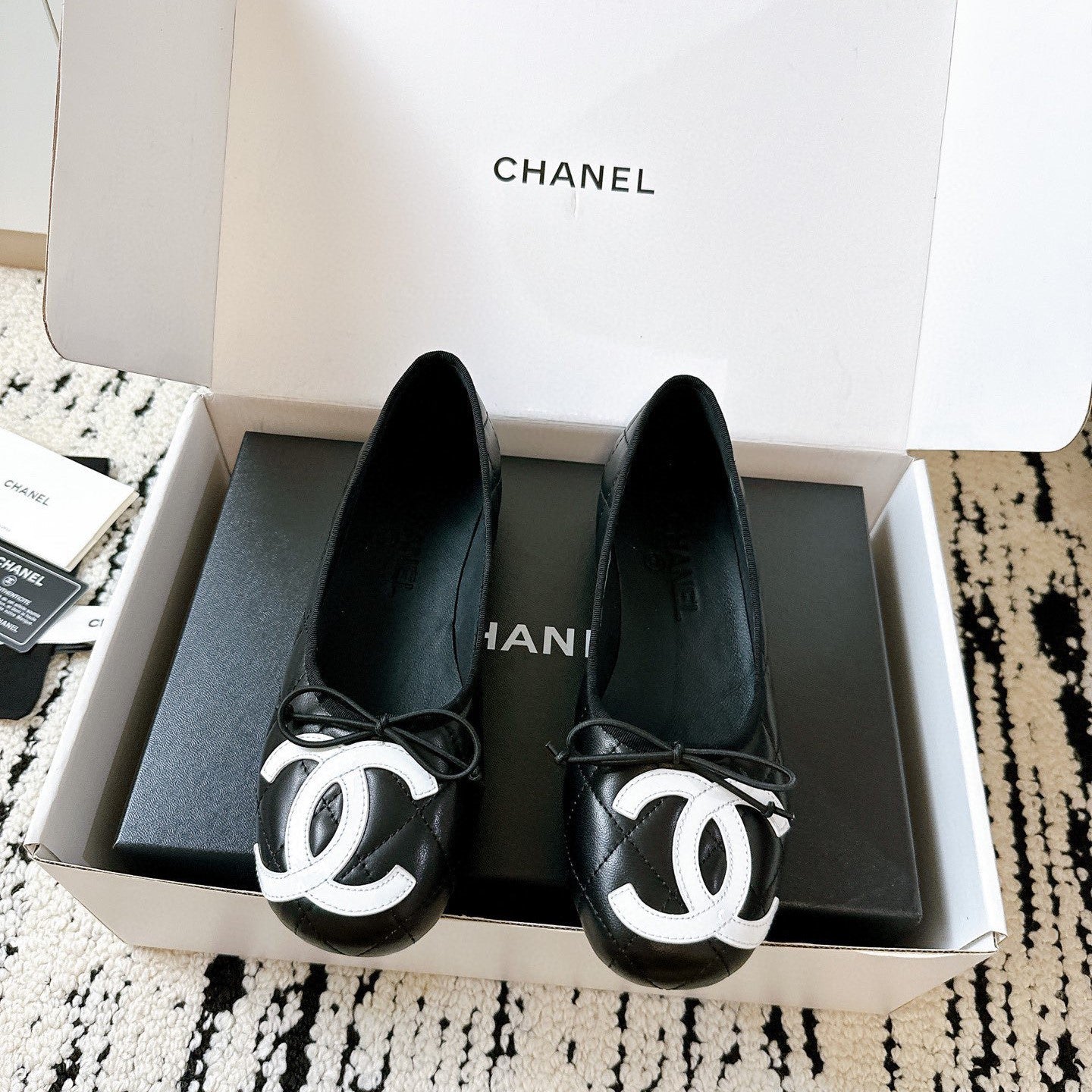 CC 26s Coco Beach Ballet Flats Black Quited Lambskin 741089