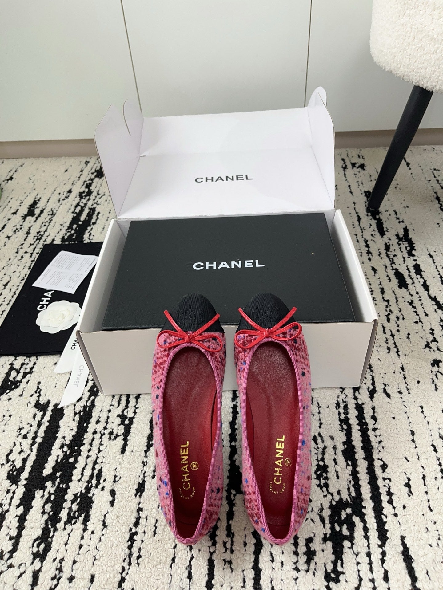 CC 26A Ballet Flat Black Pink Leather Tweed 900741