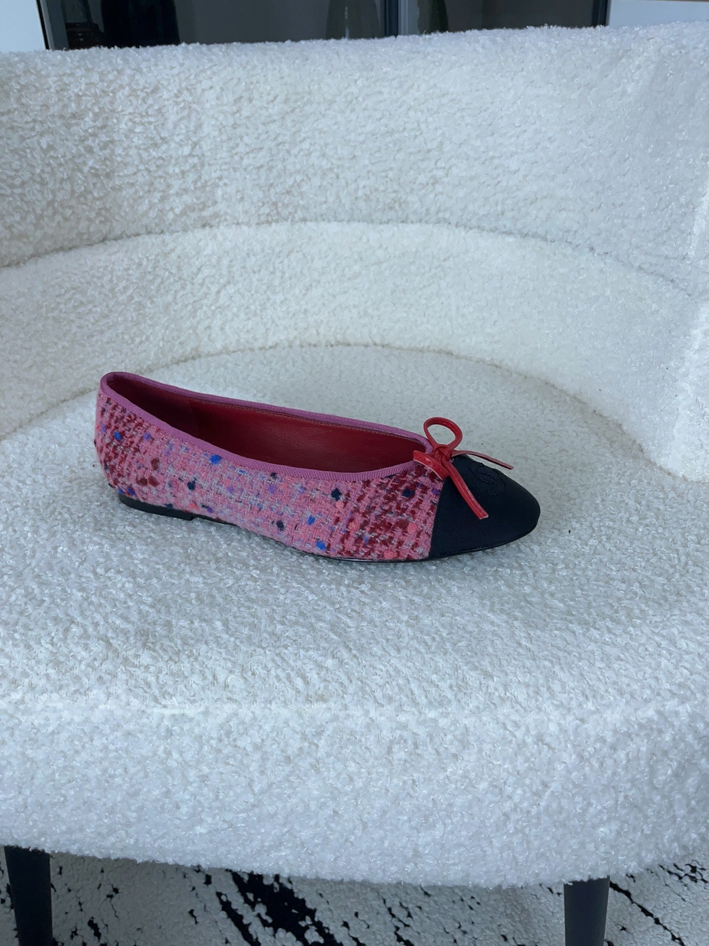 CC 26A Ballet Flat Black Pink Leather Tweed 900741