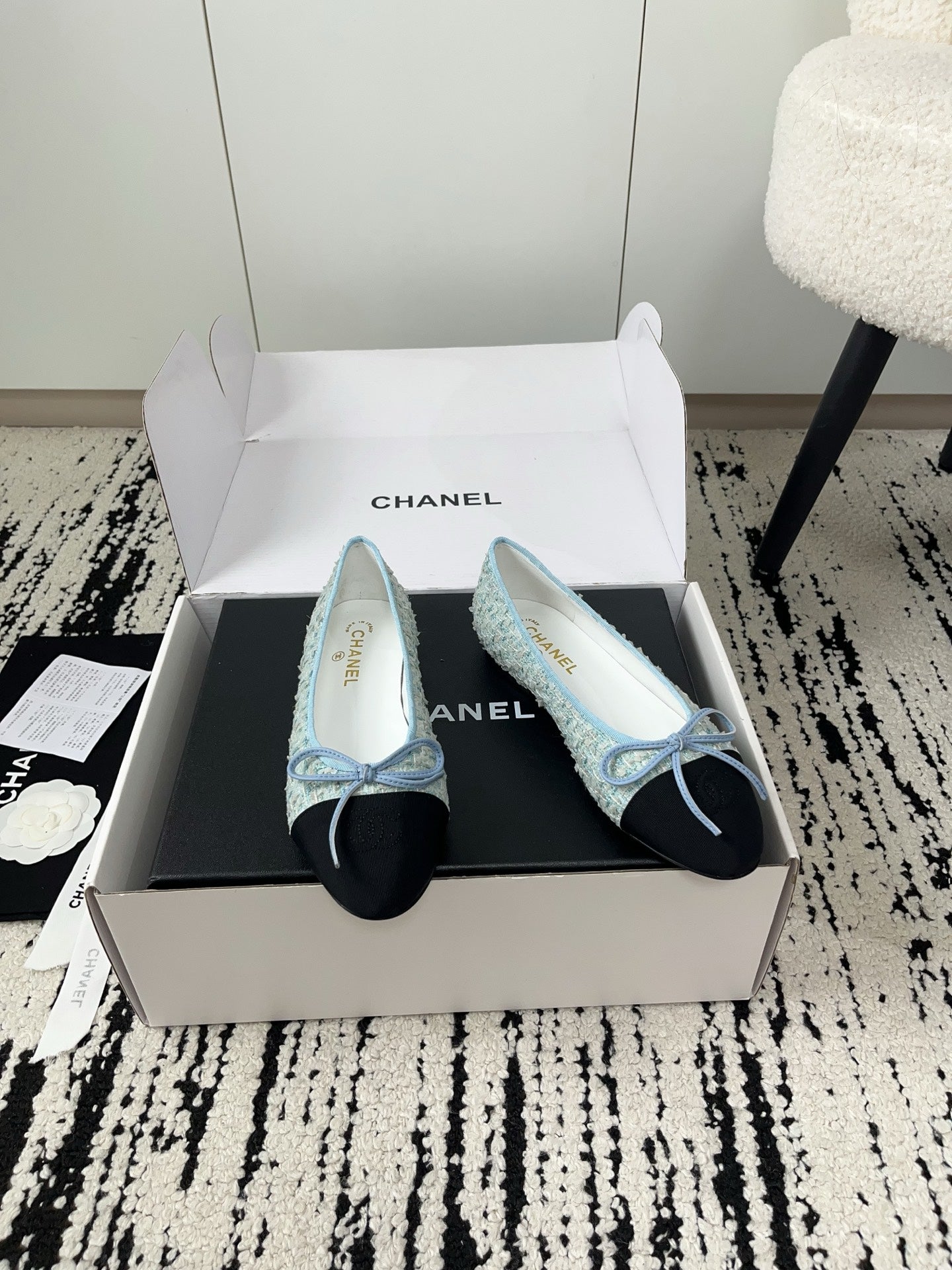 CC 26A Ballet Flat Black Blue Leather Tweed 900744