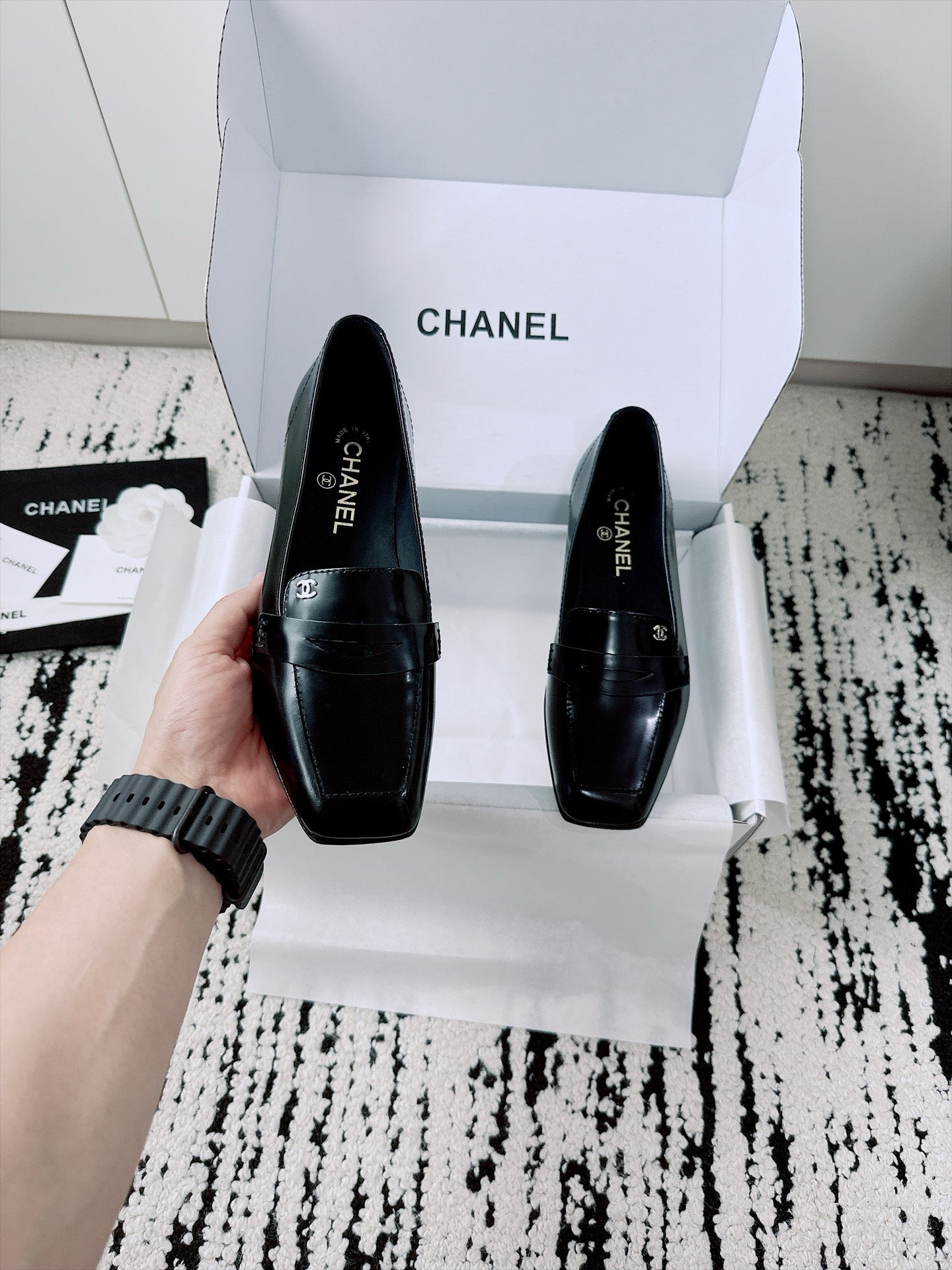 CC AW26 Mocassins Flat Black Shiny Leather 942448