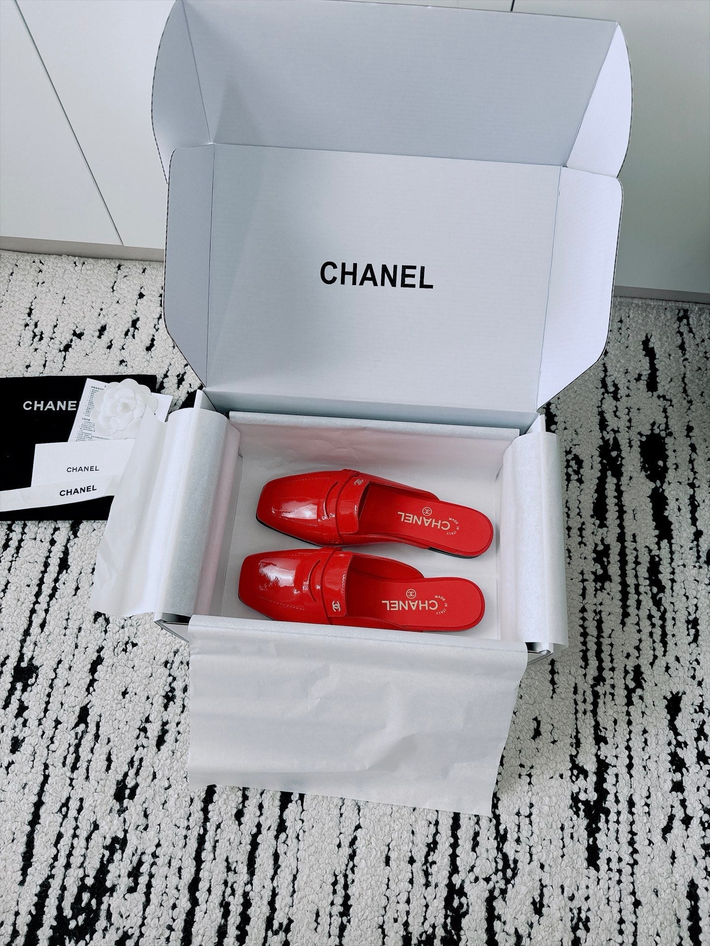 CC AW26 Mocassins Mule Bright Red Shiny Leather 942469
