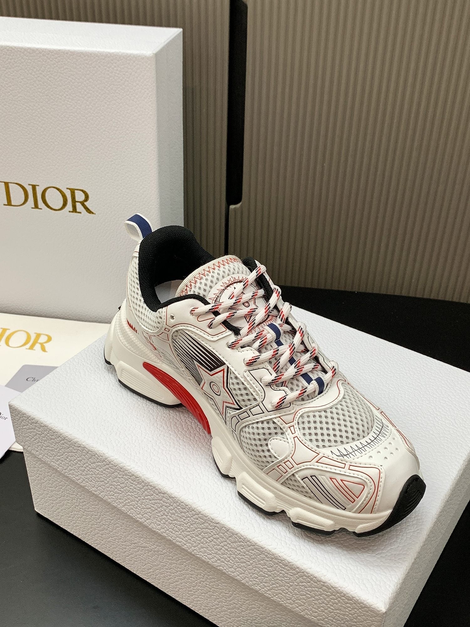 CD Chrono Sneaker White Red Mesh Calfskin 905017