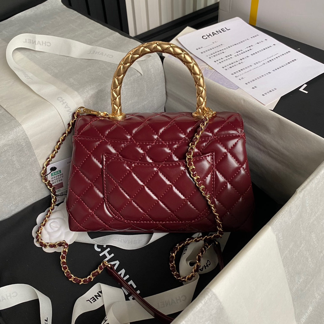 CC 24A Coco Handle Small 23cm Burgundy Patent Calfskin Gold Hardware