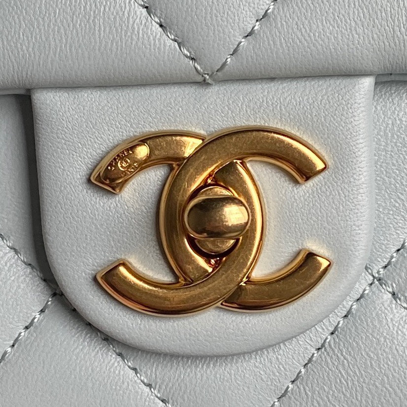CC 24K Mini Flap Bag 21cm Cloud Blue Lambskin Gold Hardware
