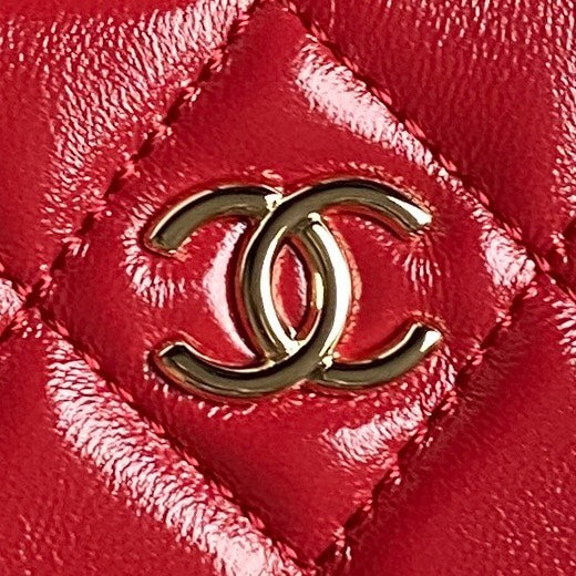 24K Camera Bag Red Calfskin Gold Hardware