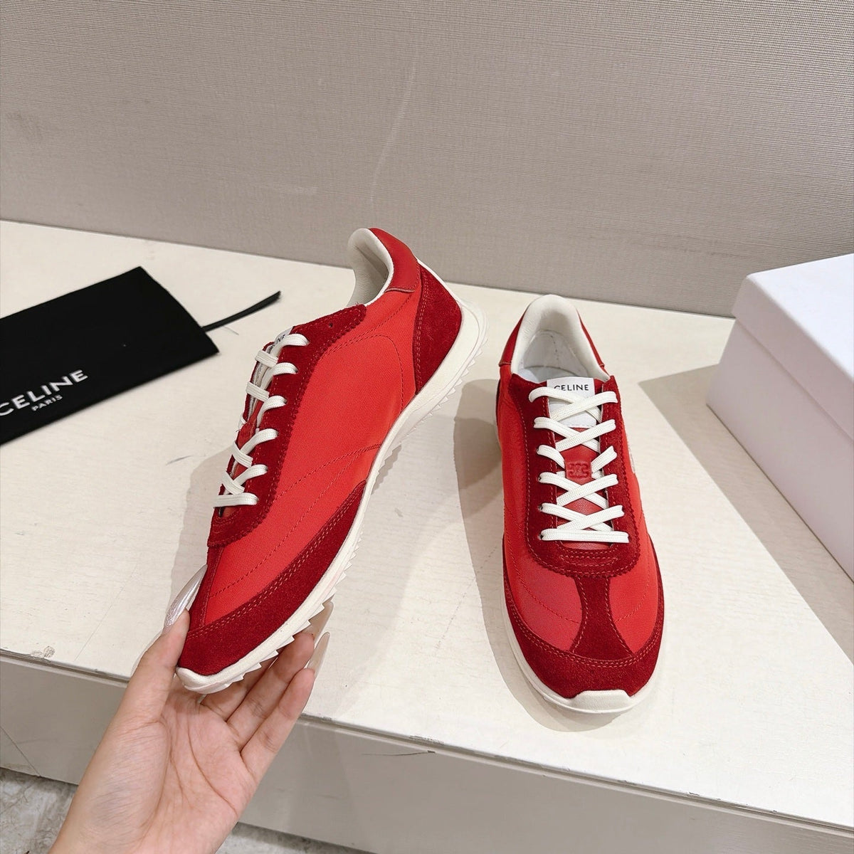 Celine Racer Sneakers Red Suede 168196