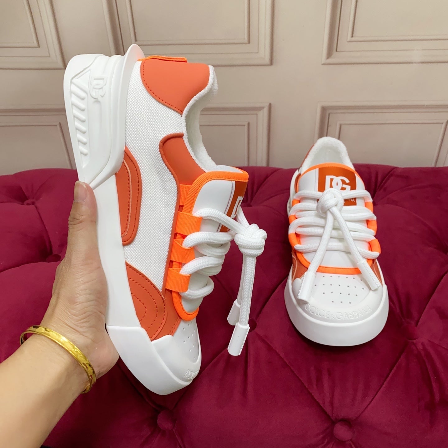DC 25 Casual Sports Shoes White Orange Cowhide & Mesh 232261