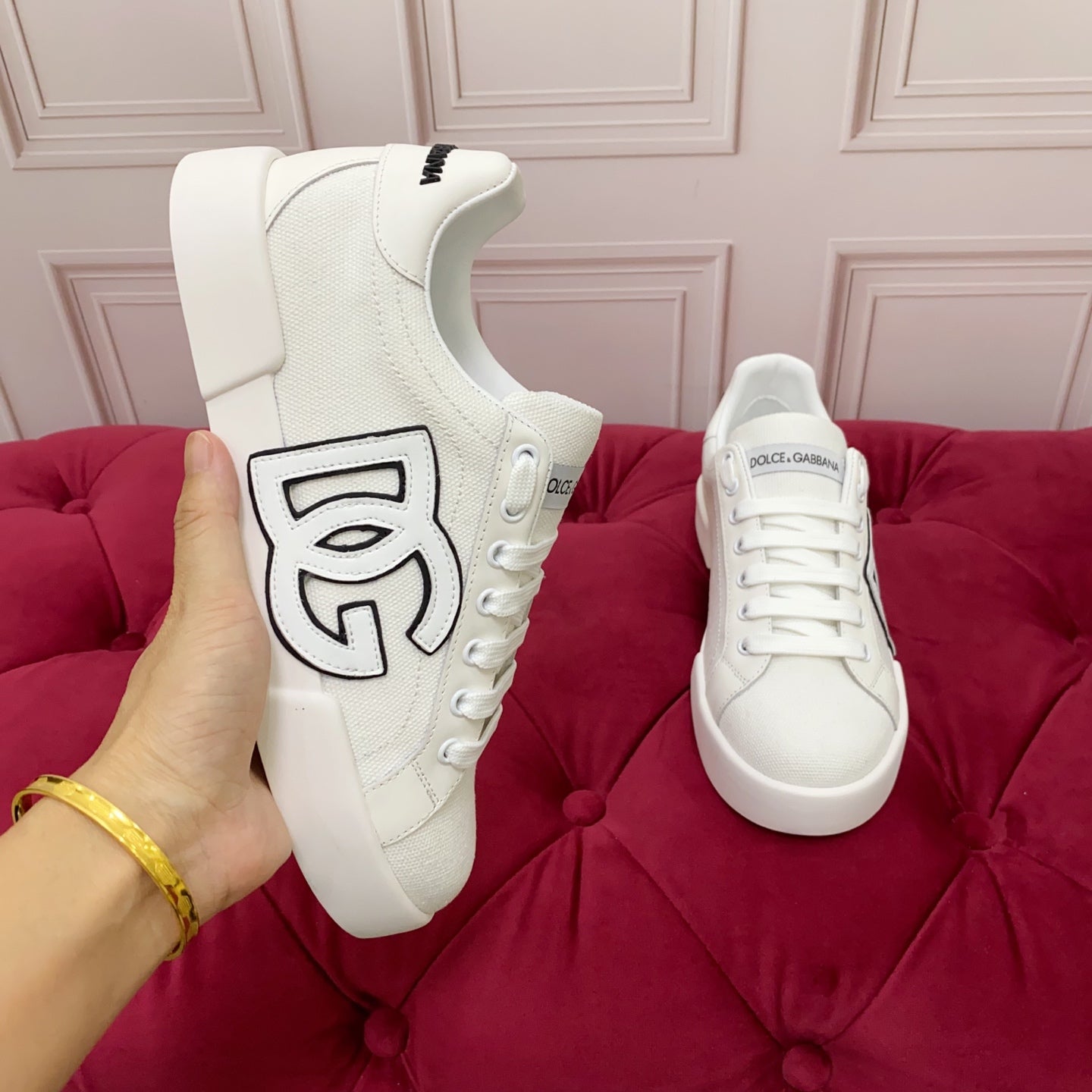 DC 25 Portofino Sneakers White Silk Cowhide & Canvas 333878