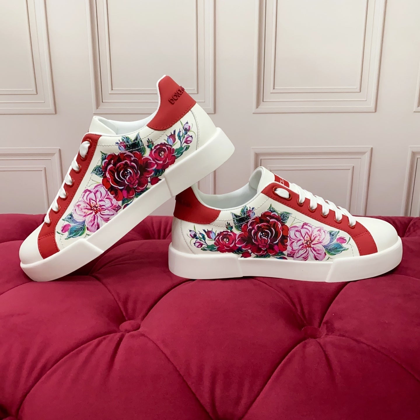 DC 25 Portofino Sneakers White Red Floral-Print Cowhide 354914