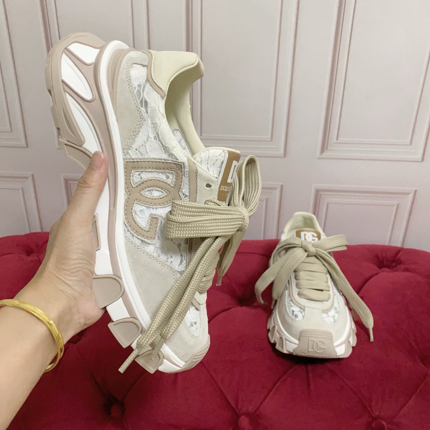 DG Country Road Sneakers Khaki White Mesh Suede 852912