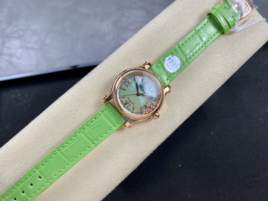Happy Diamonds 30mm Pink Gold Green Dial