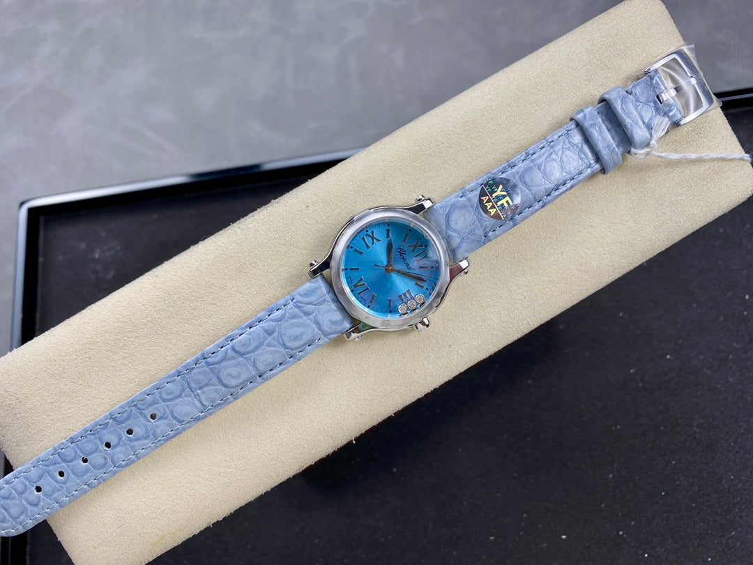 Happy Diamonds 30mm Silver Blue Dial