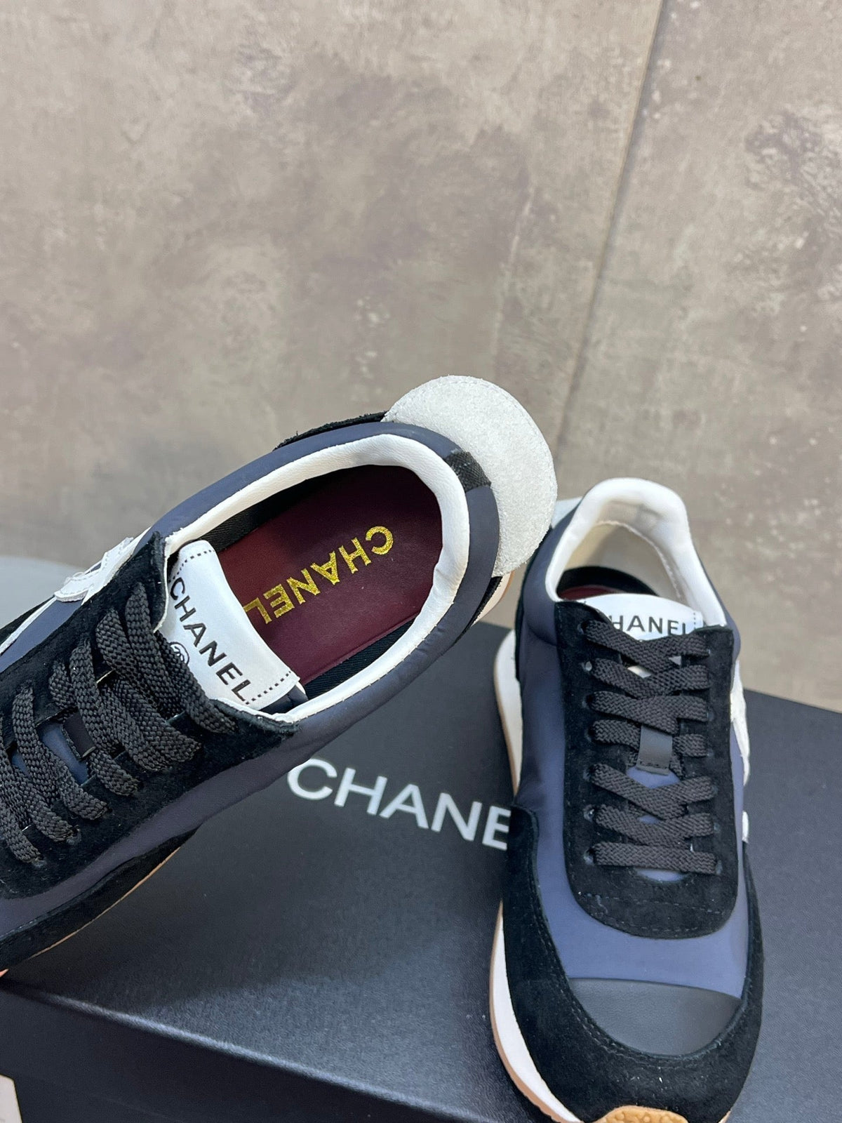 Chanel 26s Running Sneakers In Navy Black Suede And Nylon Cc Logo