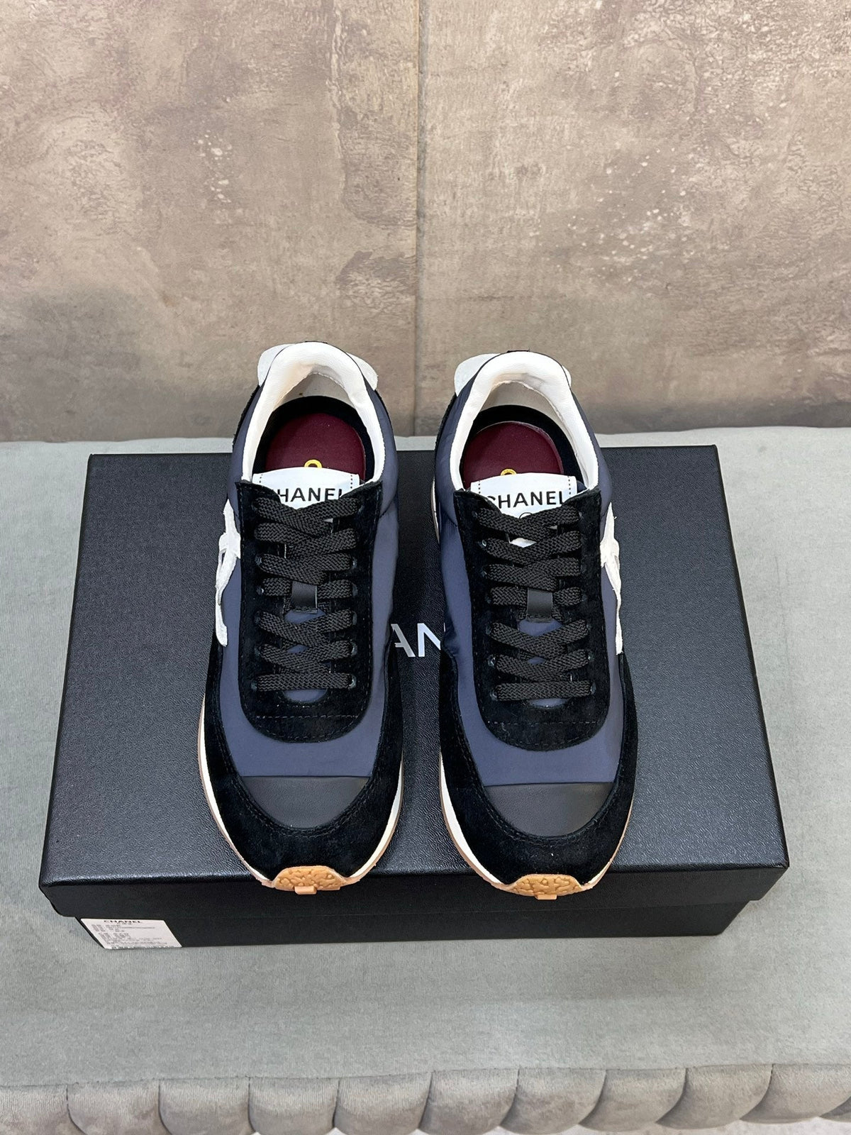 Chanel 26s Running Sneakers In Navy Black Suede And Nylon Cc Logo