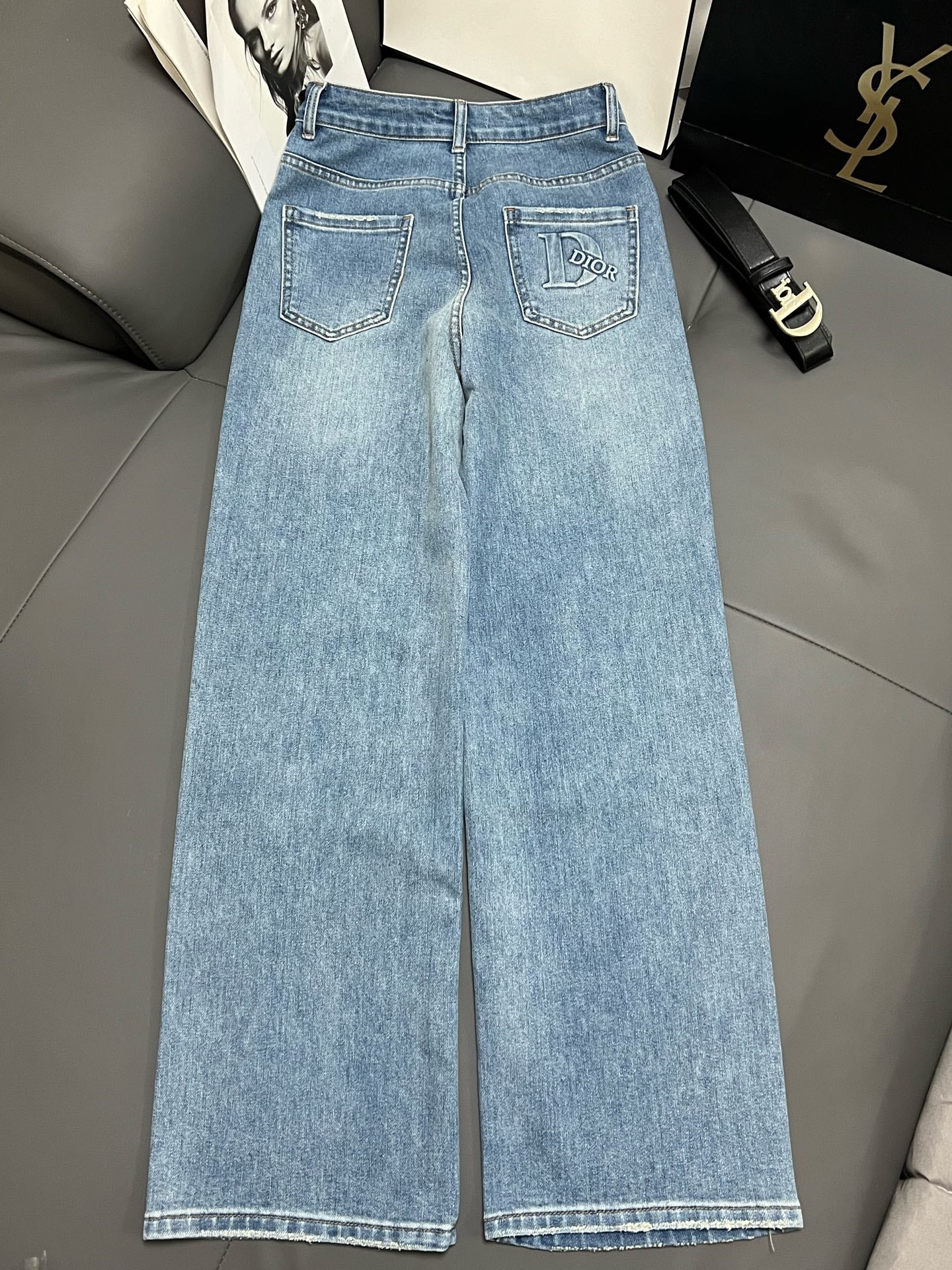 CD 2025 Belt Straight Slightly Stretch Jeans Denim Blue Cotton 109045