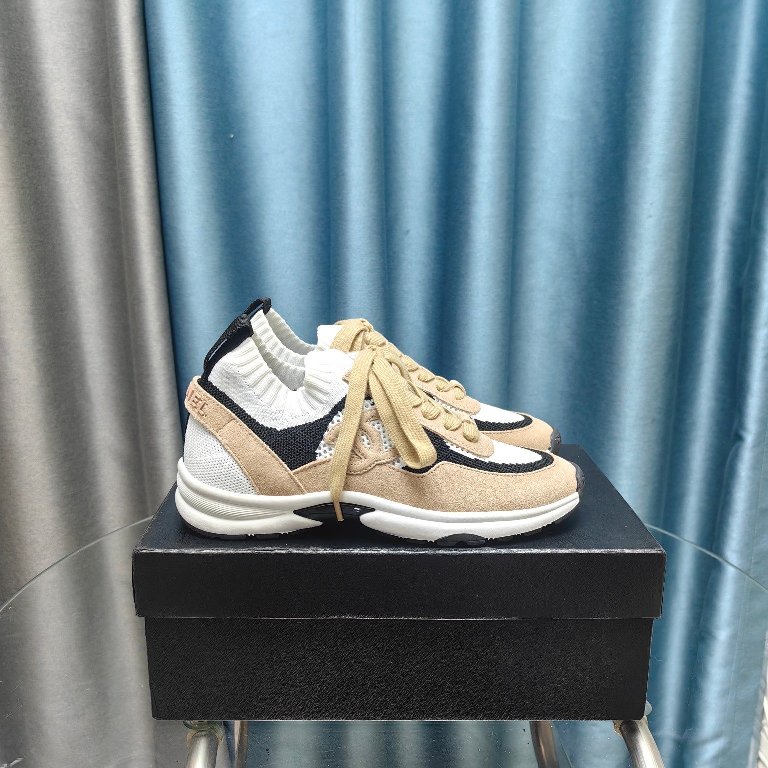 CC Sneaker Beige White Suede And Polyester Mesh Fabric