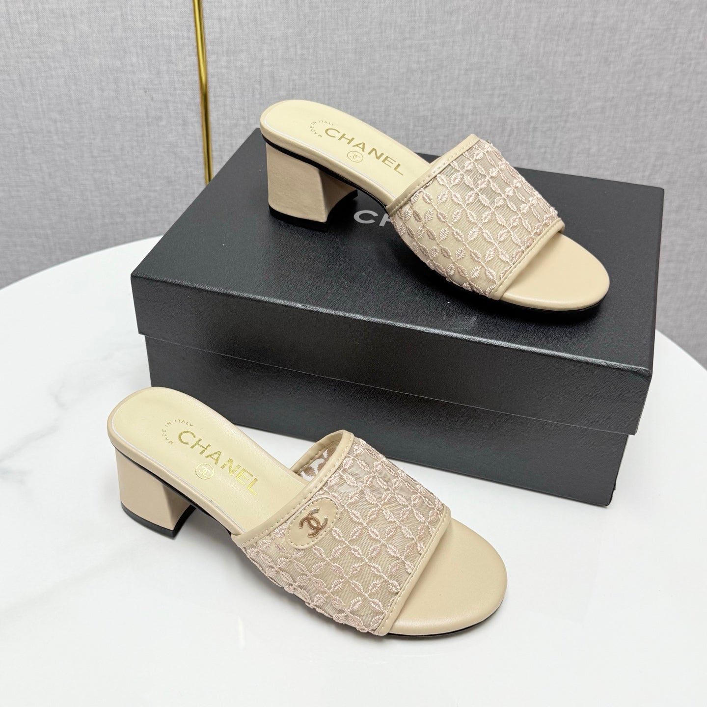 CC 25 Heel Sandals 50m Beige Mesh And Sheepskin 368803