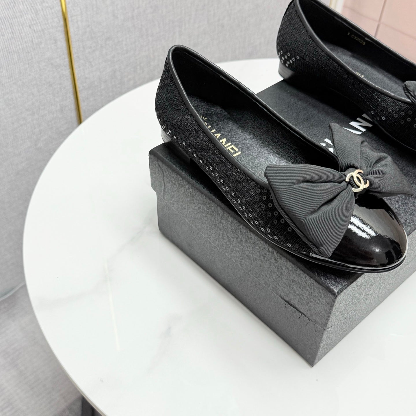 CC 25 Bow Ballet Flats Black Canvas And Grosgrain 368808