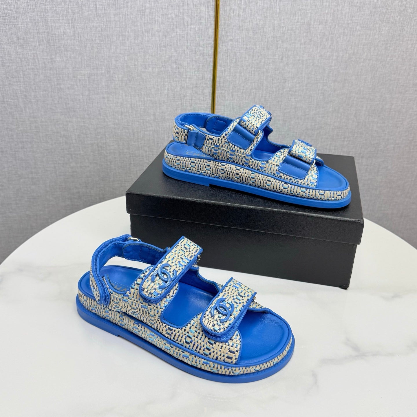 CC Dad Sandal Blue Cream Tweed Sheepskin 620122