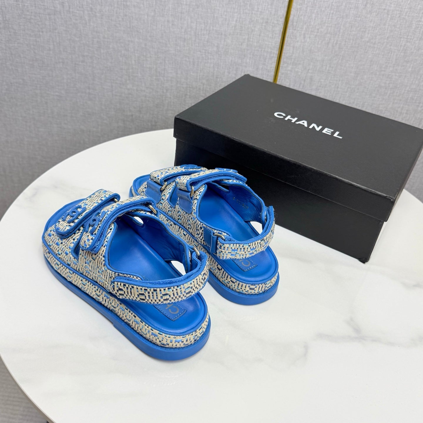 CC Dad Sandal Blue Cream Tweed Sheepskin 620122