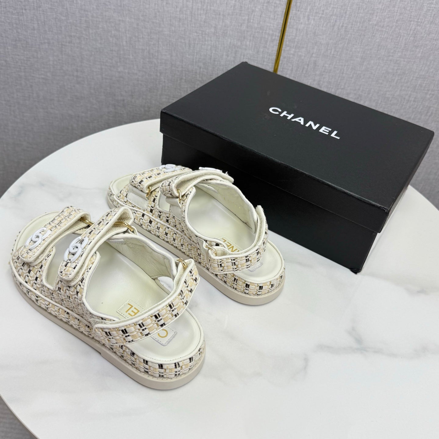 CC Dad Sandal Ivory Black Tweed Sheepskin  620124