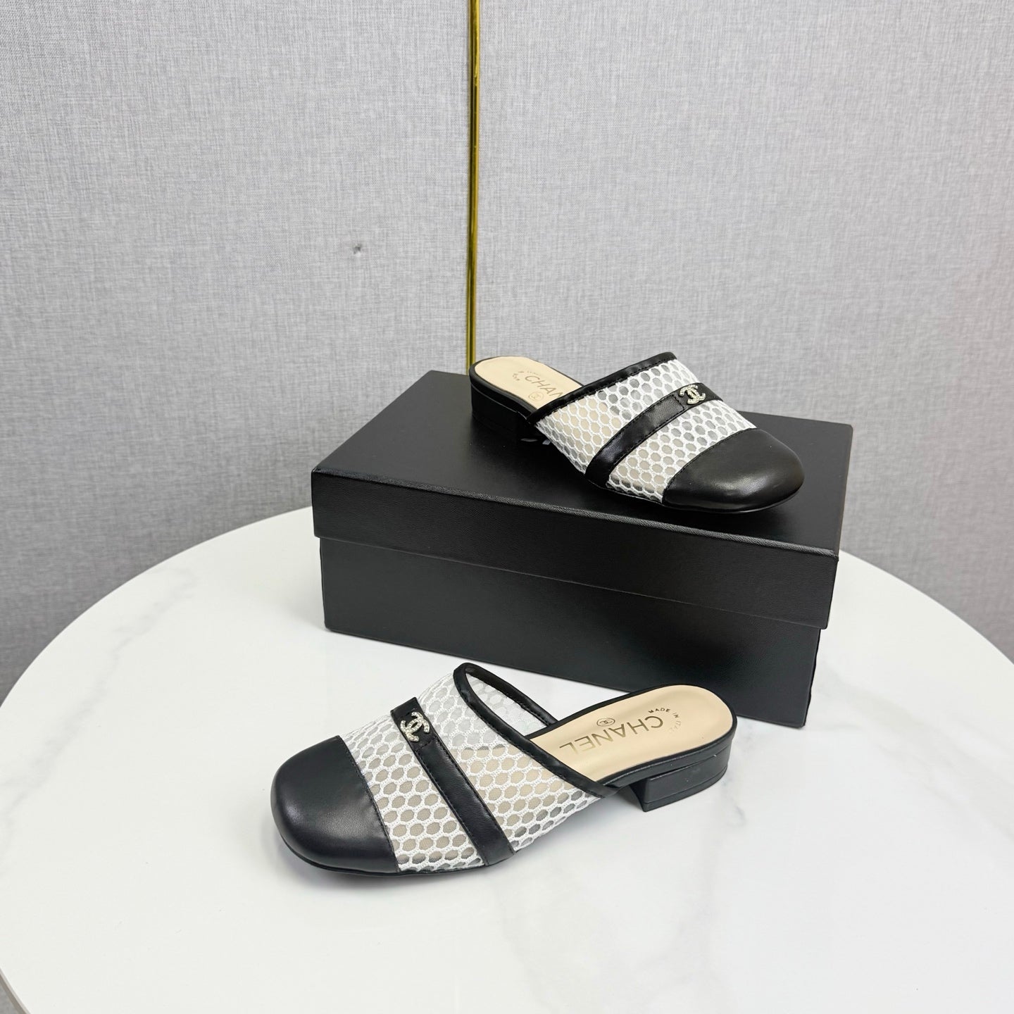 CC 26s Sandal Black Beige Mesh Sheepskin 639828