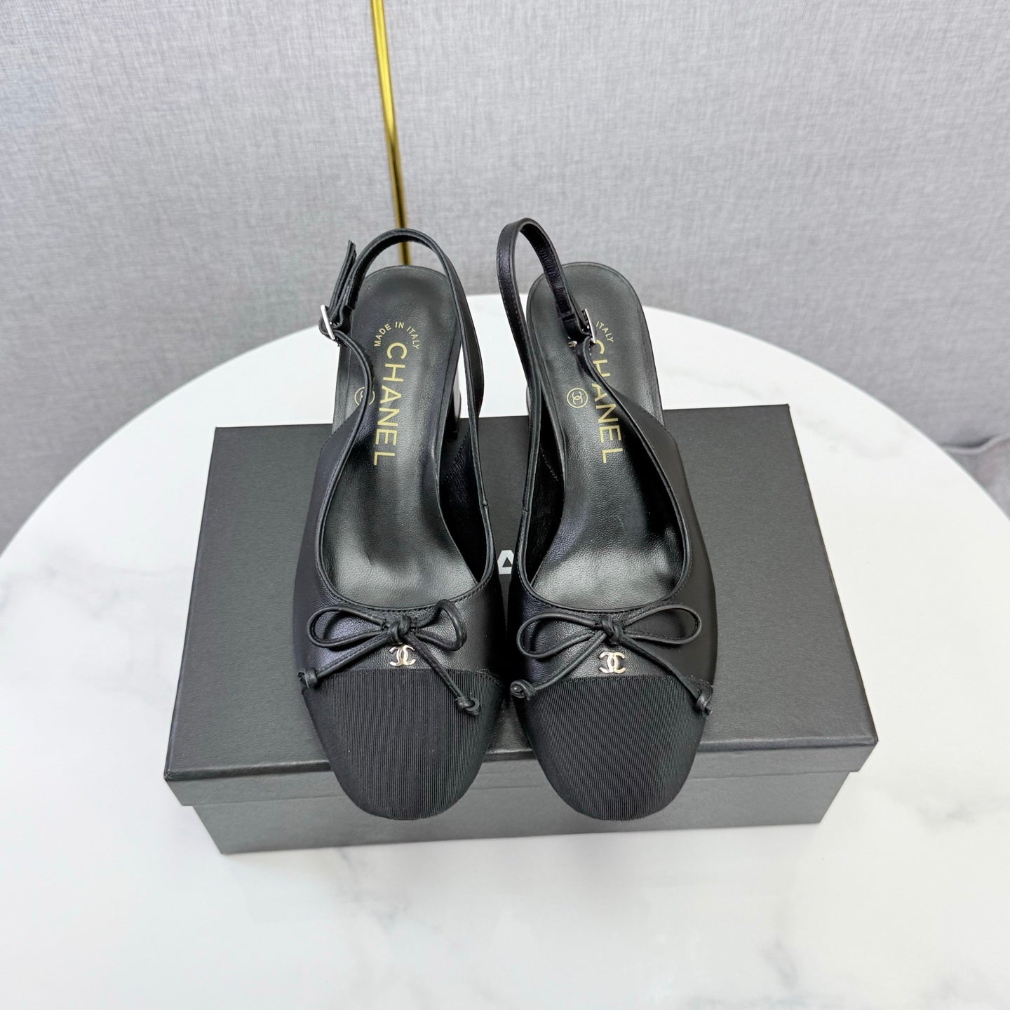 CC 26s Slingback Heels 4.5cm Black Lambskin Fabric
