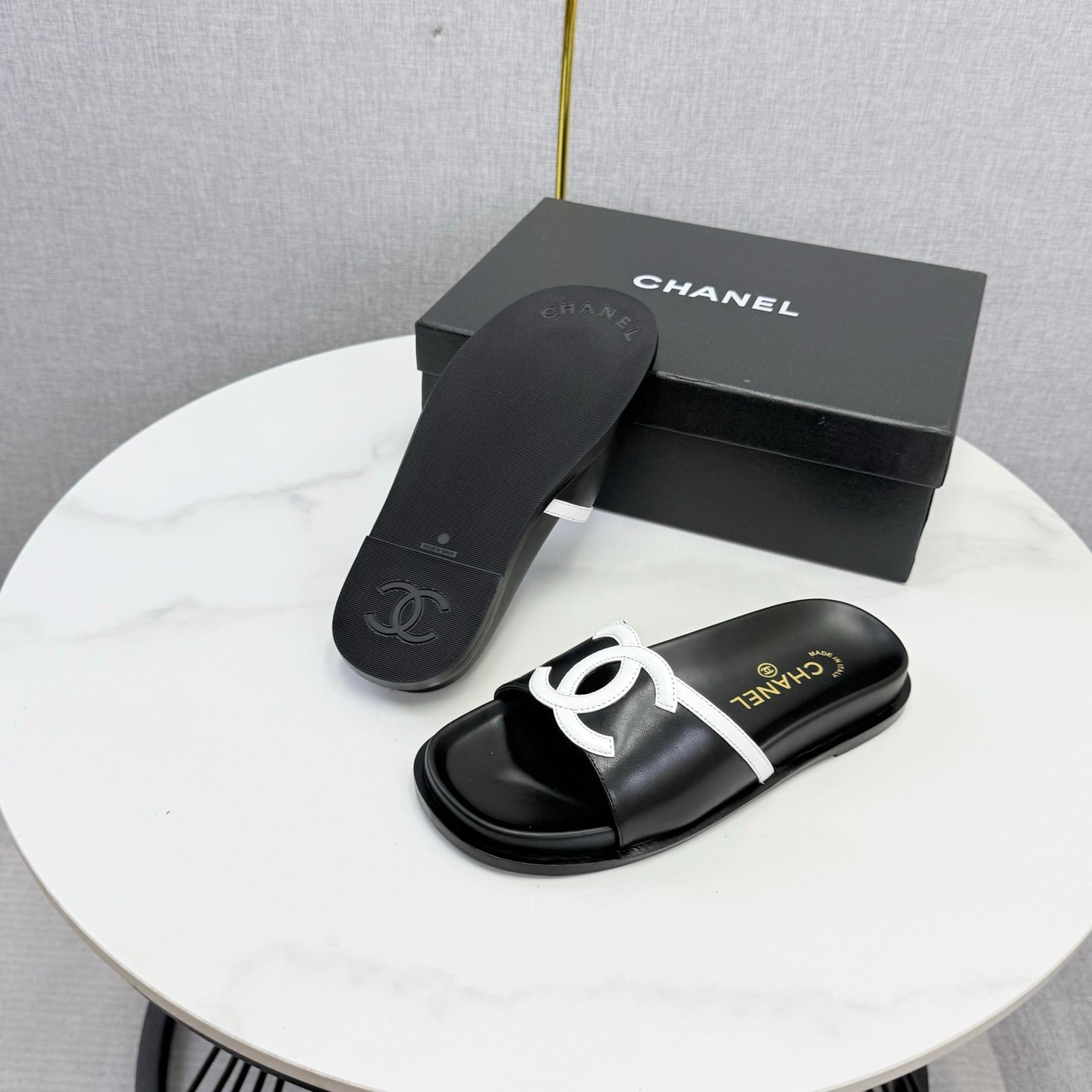 Chanel 26s Iconic CC Slides Black Lambskin