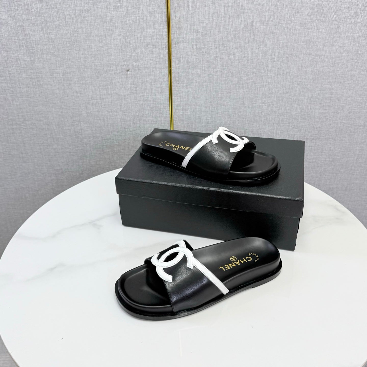 Chanel 26s Iconic CC Slides Black Lambskin