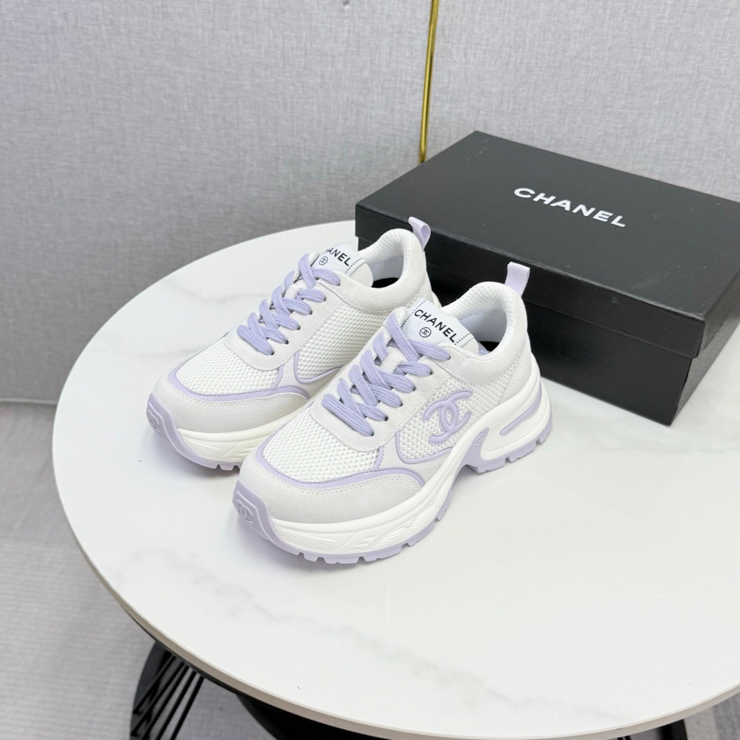 CC 26s Casual Sneakers White Light Pink Mesh Suede 865839