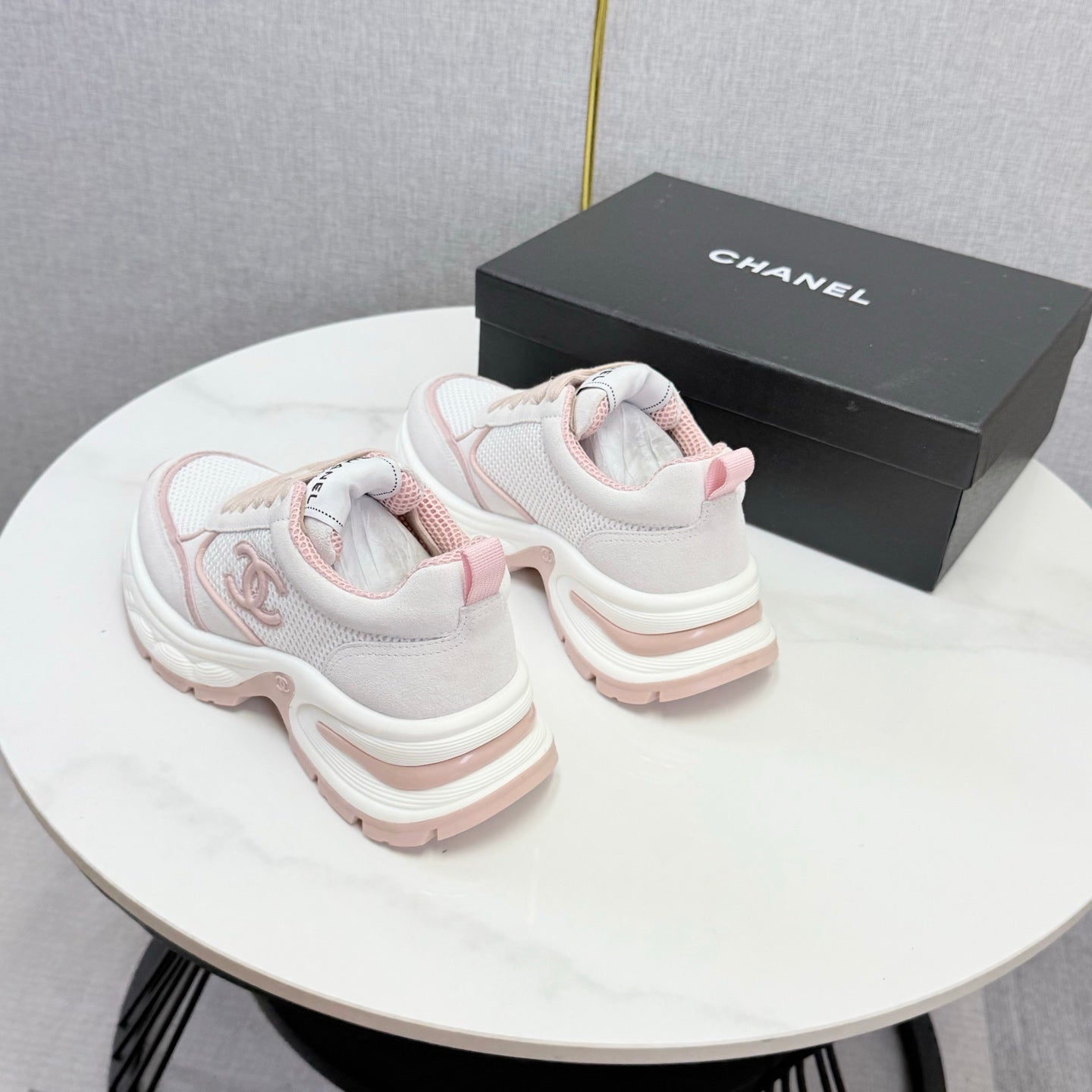 CC 26s Casual Sneakers White Pink Mesh Suede 865840