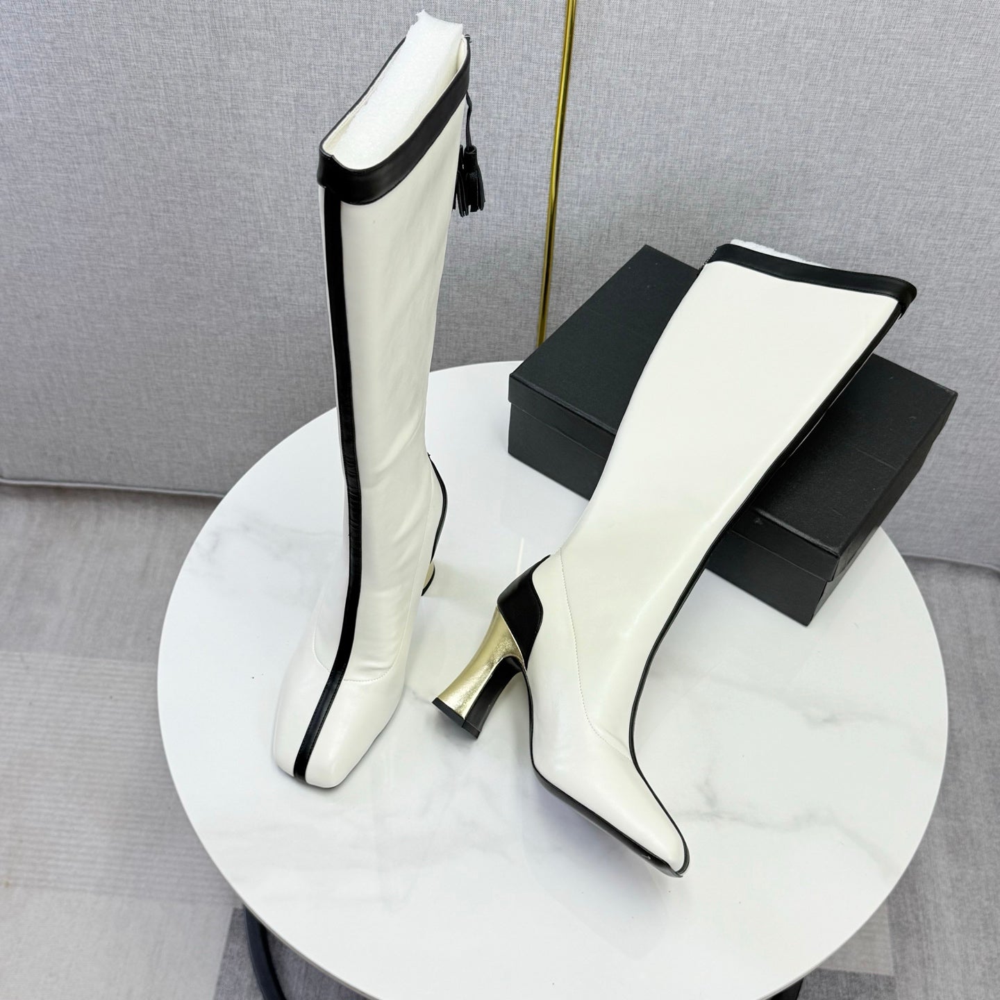 CC 26s Knee-High Boots Black White Sheepskin 904484