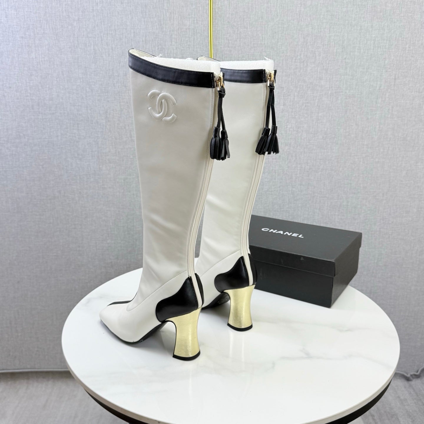 CC 26s Knee-High Boots Black White Sheepskin 904484