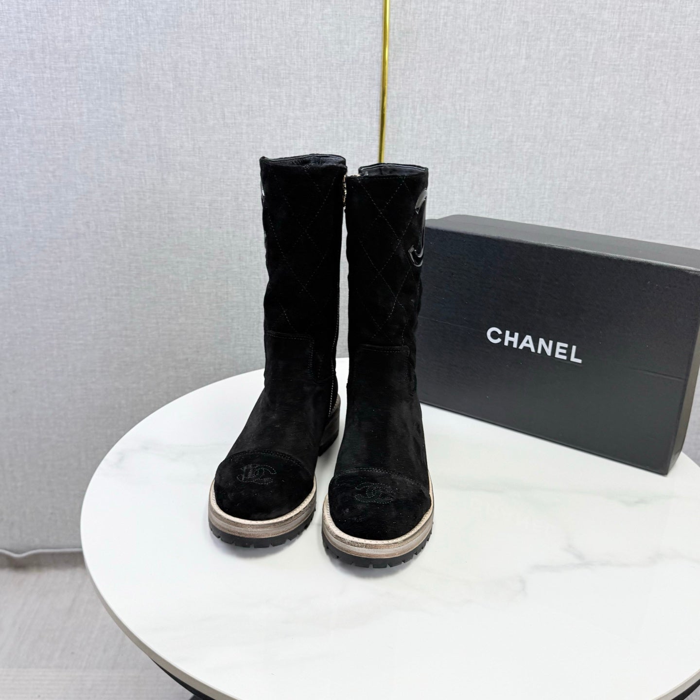 CC 26s Mid-Calf Boots Black Quited Suede 972657
