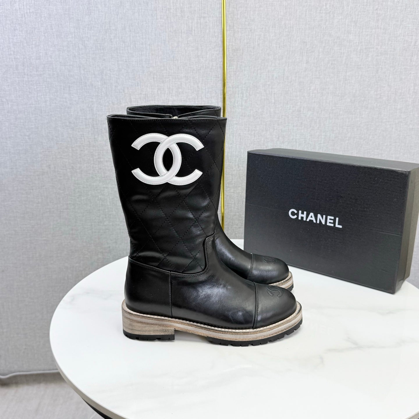 CC 26s Mid-Calf Boots Black Quited Calfskin 972658