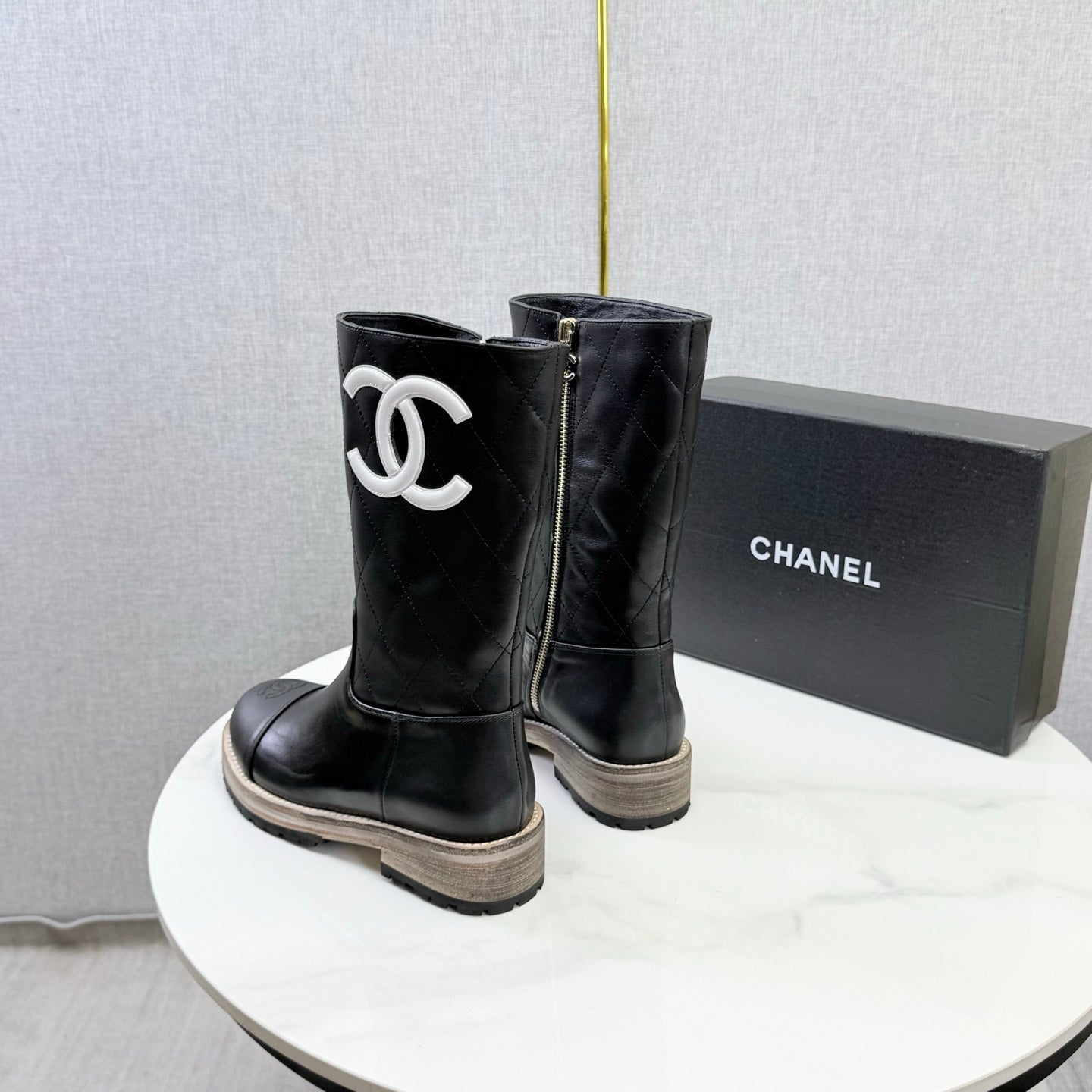 CC 26s Mid-Calf Boots Black Quited Calfskin 972658