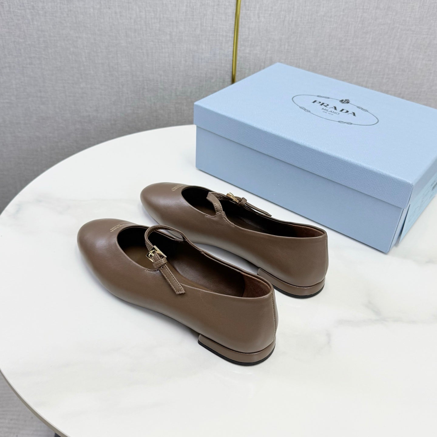 Prada 26s Ballerina Flats Strap With Buckle  Bright Brown Nappa Leather 973279