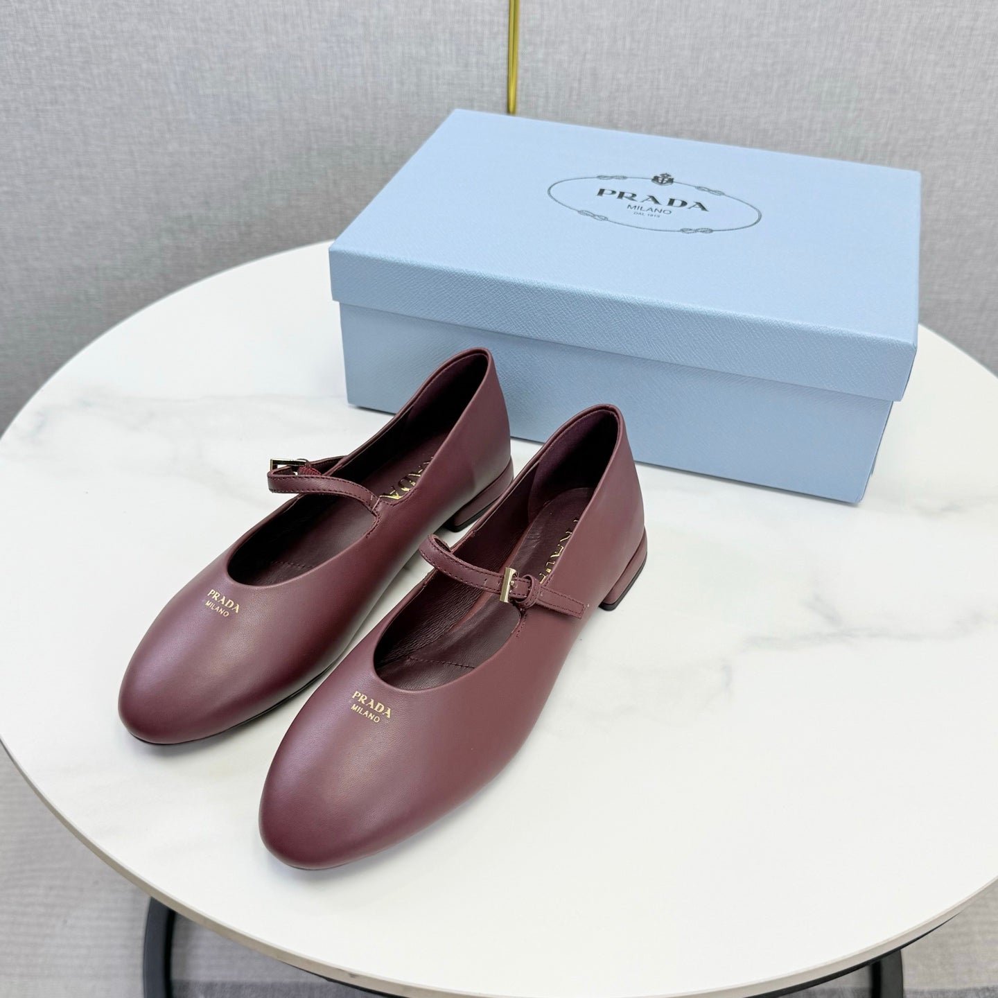 Prada 26s Ballerina Flats Strap With Buckle Burgundy Nappa Leather 973282